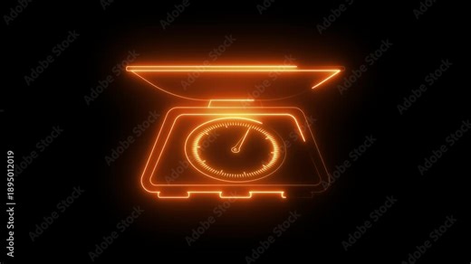Weight Scale Measurement Icon Animation for UI App and Web Interface, Kitchen Food Weighing Balance Gauge Symbol, Neon Glowing Modern Precision Design