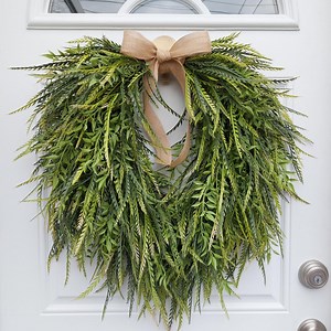 Evergreen Cascading Wreath With Burlap Bow | Year-round Porch Decor - Etsy