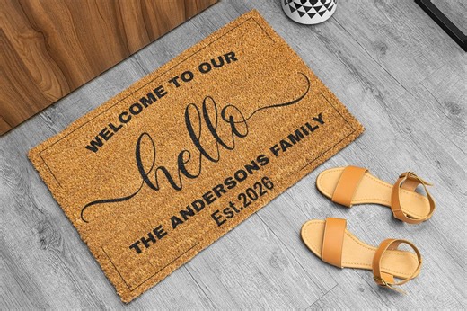 Custom Hello Doormat, Personalized Family Name Welcome Mat, Floral Front Porch Decor - Etsy