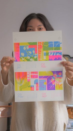 Kelly Belter on Instagram: "Color reveal 💛💗💙 Calendars restock next week! I’ll print a limited number, so definitely reserve one via our website (or dm me!) if you still want to pick one up 💌 #risograph #risoprint #printmaking #printmakersofinstagram #illustration"