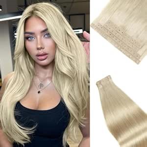 Invisible Weft Human Hair Extensions Micro Ring PU Hair Extensions Glueless OVO Weft Human Hair Extension Platinum Blonde Micro Bead Weft Invisible Tape in Hair Extension for Women (35g 4Pcs,18 Inch)