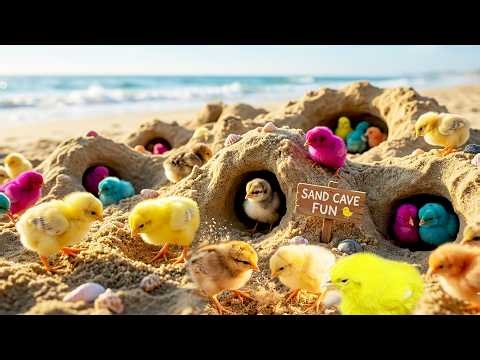 Tiny Chicks Build Sand Caves at the Beach | Pretty Baby Chicks | Murgi Ke Bacche!