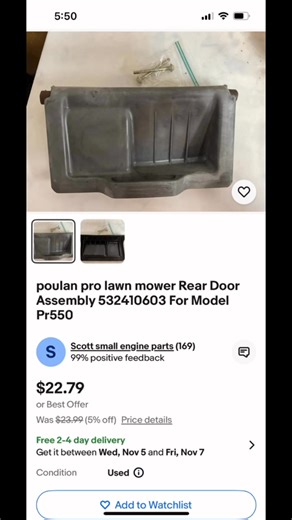 Used lawn mower parts on Reels