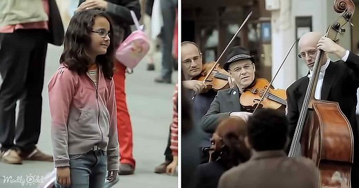Girl drops coin into street musician’s hat and gets an unforgettable surprise in return