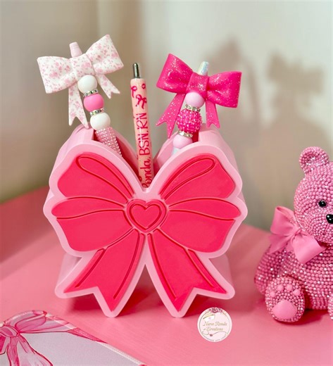 Bow Pen Holder, Pencil Holder, Pink Desk Aesthetic, Coquette Bow - Etsy
