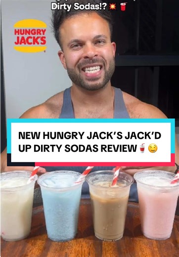 New Hungry Jack’s Jack’d Up Dirty Sodas have just been unleashed and they are going mega viral! Let’s indulge in all 4 of them and see if they are worth the hype!? 🤤🧋✨ @Hungry Jack’s What I ordered: *Blue Lagoon With Creamer ($5.95 | 288 Calories) *Strawberry Dream With Creamer ($5.95 | 269 Calories) *Pineapple Punch With Creamer ($5.95 | 266 Calories) *Dirty Cola ($5.95 | 217 Calories) #hungryjacks #dirtysoda #soda #jackedupsoda #jackdupsodas
