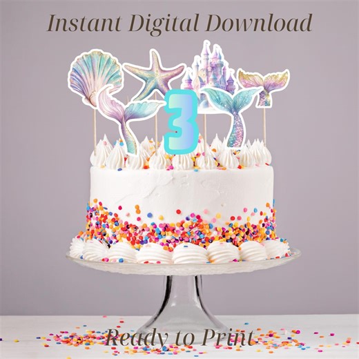 Mermaid Tail Cake Topper: Seashells, Under the Sea Party (printable PDF Digital Download) - Etsy