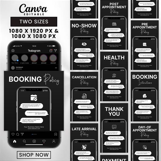 10  Booking Policy Templates, Editable Booking Policies for Instagram Story, Canva Booking Policy for Lash, Nail, Hair, Cancellation Policy - Etsy