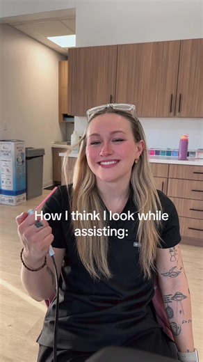 Fun Moments in Orthodontic Assistant Work with a Pink Mask