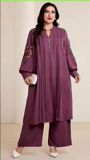 Plus Size Elegant Embroidered V-Neck Dress & Loose Pants Two-Piece Set | Temu Fashion Review 💖✨