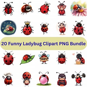 Funny Ladybug Clipart PNG Bundle, Cartoon Bug, Kawaii Sticker (digital Download) - Etsy Canada