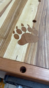 My workbench had a little defect in it. Slab Stitcher inlay for the win to cover it up. The bear paw inlay is a two template deal. The big frame guarantees you’ll get both templates in the right spot. Predrill, then rout out the recess with a guide bushing and 3/16” bit. I like that this inlay kit doesn’t require a plunge router. Do all the routing with template one, pop it out, put in template two, rout that. The holes in the templates are numbered, and the inlay pieces are numbered. Obviously 