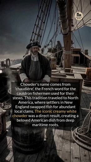 The History of Clam Chowder The term 'chowder' is believed to derive from the French word 'chaudière,' meaning 'cauldron.' French fishermen in Brittany used these large pots to prepare thick, communal stews on their ships. This culinary practice traveled with them across the Atlantic to Newfoundland and Nova Scotia before migrating south to New England, where settlers adapted the dish using the region’s plentiful clams. (scholar.lib.vt.edu) By the 19th century, clam chowder was a fixture in Amer