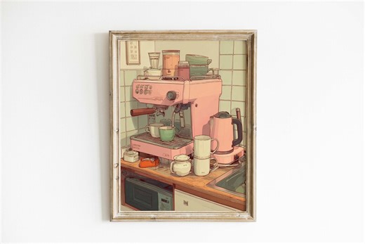 Coffee Machine Wall Art, Retro Coffee Station Print, Kitchen Coffee Decor, Espresso Machine Illustration, Coffee Lover Poster, Cafe Art - Etsy