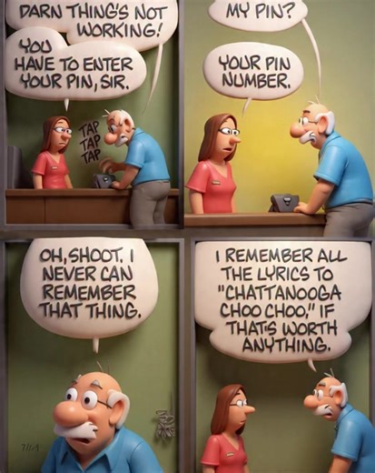 "When you can't remember your PIN but still know the 'Chattanooga Choo Choo' lyrics." #fblifestyle #OpalandEarl #picklescomichub #picklescomics #PickleMyLife #comiclife #comicworld | Comic Life