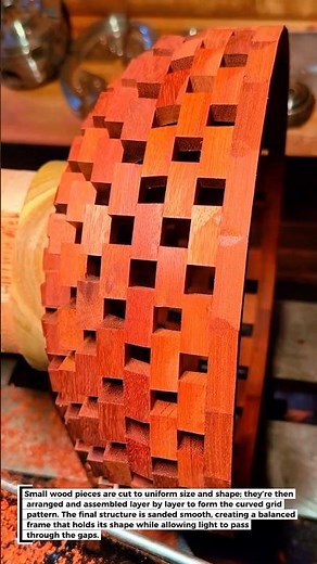 Wooden Lamp Shade with Intricate Grid Pattern!