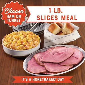 Dig into 1lb. of delicious ham or turkey slices made to be savored your way. Includes 1 side plus 4 King’s Hawaiian Rolls. | The Honey Baked Ham Company