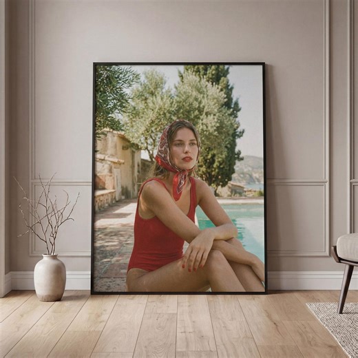 Vintage Woman in Red Swimsuit Photo, Retro Italian Fashion Magazine Poster, Old Money Aesthetic Print, Elegant Luxurious, Digital Download - Etsy