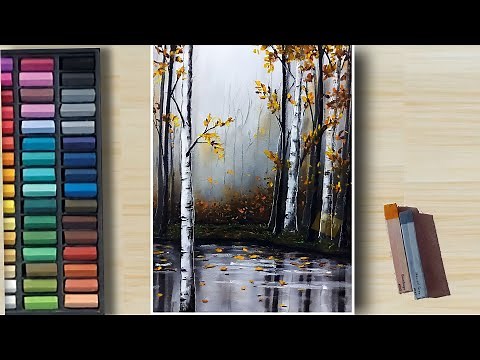 How to Draw TREES and WATER REFLECTION (step by step) with Pastel - Soft Pastel Drawing