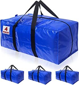 Heavy Duty Extra Large Moving Bags, Packing Bags with Backpack Straps, Carring Handles & Zipper, Storage Bags for Space Saving, Alternative to Moving Boxes, Packing & Moving Supplies (Blue, 4 Pack)