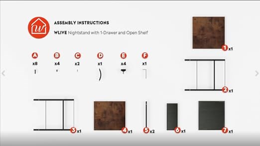 WLIVE Nightstand with Drawer and Shelf Assembly Instructions