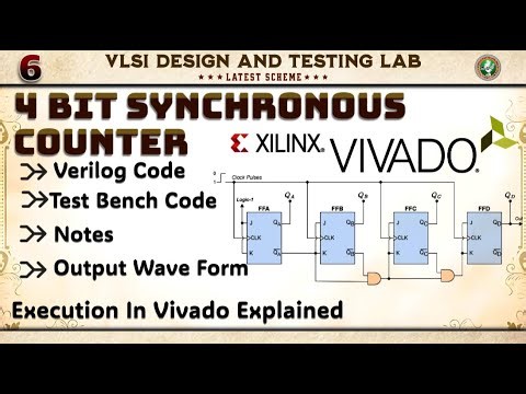 6 Execution of 4 BIT SYNCHRONOUS COUNTER Verilog + Test Bench Explained With Notes 6th Sem VLSI LAB