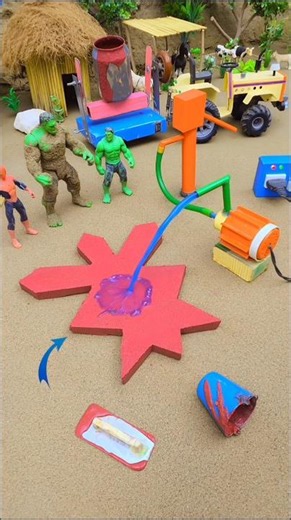 Mini Waterpump scienceproject with three arrows red concrete & diy tractor cowfarm No.#256 #shorts