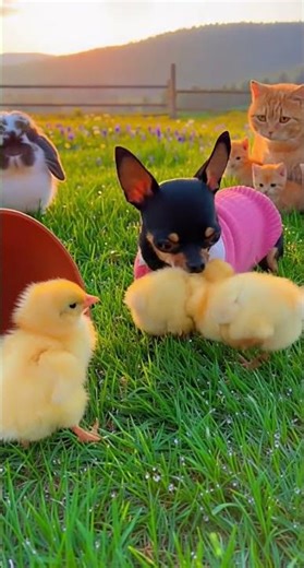 Cute Chihuahua Playing with Chicks 🐶🐥 #chihuahua #chicks #cute #funny #chihuahuacomedyclub #trending