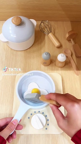 Kids kitchen cooking set wooden toy, enjoy playing time🍳. #woodentoys #factory #toddlertoys #kitchentoys #cookingtoys #fakefood #kidscooking #toys #manufacturer #learningtoys #business #fyp