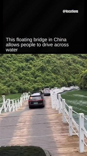 Vacations on Instagram: "Nestled between the misty, forested mountains of Hubei Province, a road appears to float across the turquoise Qingjiang River. This is the Shiziguan Floating Bridge — a 500-metre pontoon crossing that gives drivers the rare feeling of steering straight over open water. Opened in 2016 and supported by a system of precision-engineered pontoons developed with German technology, the bridge rises and moves gently with the river beneath it. As you roll across, the reflections