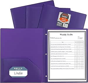 C-Line Two-Pocket Heavyweight Poly Portfolio with Prongs, For Letter Size Papers, Includes Business Card Slot, 1 Case of 25 Portfolios, Purple (33969-25)
