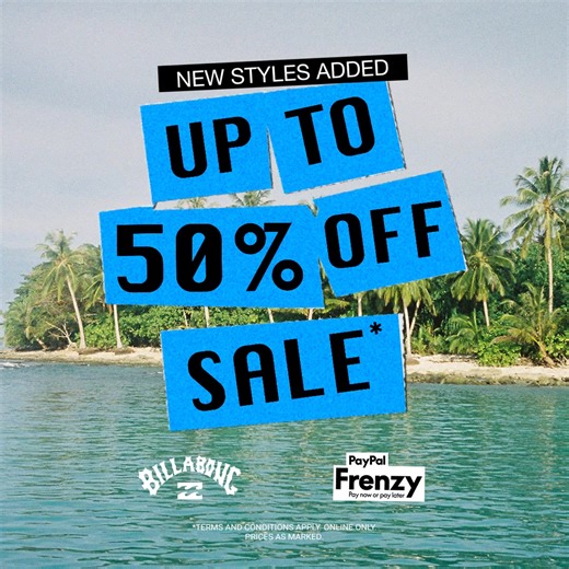 PayPal Frenzy just levelled up.🌞 More of what you love.🌴Get up to 50% off. Selected styles. Online only. Prices as marked. | Billabong Womens