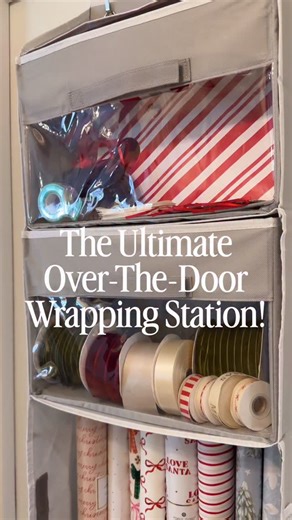 Sweet Savings and Things®️ on Instagram: "⭐️Comment “WRAP” and I’ll send you the link to this genius wrapping paper organizer! ✨🎀 It hangs right over the door and has removable drawers, elastic straps, and side pockets for ribbons, bows, tape, tags, and tools! Keeps everything tidy, visible, and ready for gift-wrapping season. Way more storage than it looks like and so satisfying to organize! ⭐️ You can also shop via the link in my profile and tap “Shop My Instagram Posts.” #amazonfinds #organi