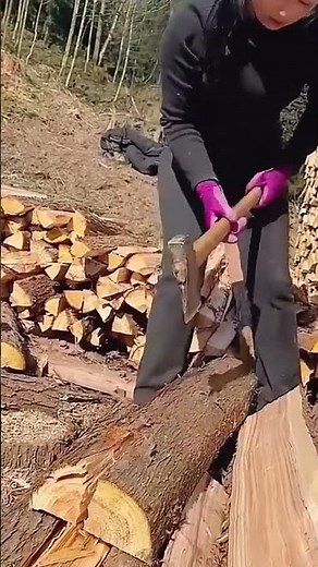 Chopping process of dry firewood