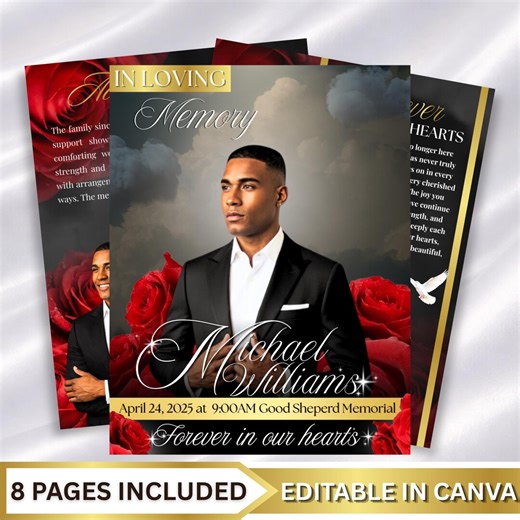 Funeral Program Printable in Loving Memory of Obituary Printable Funeral Program Template Memorial Booklet Obituary Funeral Template Red - Etsy