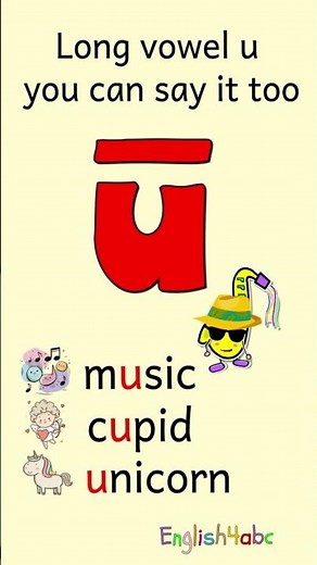 Long Vowel u — Ū Sound (Macron) | music, cupid, unicorn | Phonics for Kids!