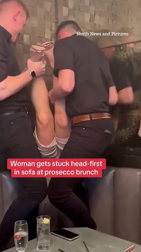 This is the moment a woman gets stuck head-first in a sofa at a prosecco brunch. Read the full story above. #bottomlessbrunch #prosecco #brunch