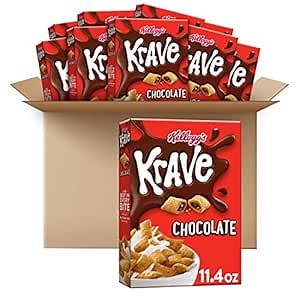 Kellogg's Krave Cold Breakfast Cereal, 7 Vitamins and Minerals, Kids Snacks, Chocolate (10 Boxes)