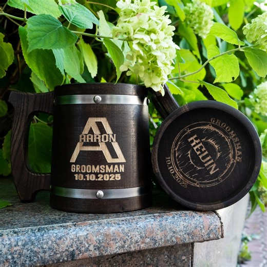 Wooden Beer Mugs for the Best Man and Groomsmen, Engraved Tankards - Etsy