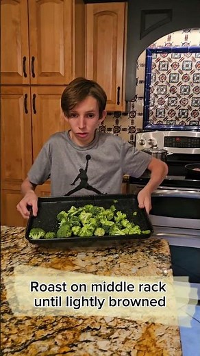 Braden Cooking Roasted Broccoli 🥦 #cooking #food