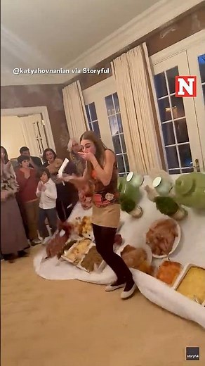 Thanksgiving Feast Table Snaps Mid-Speech at Family Gathering