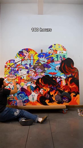 Vexx on Instagram: "The biggest Cloud painting! 2 meters by 1.7 meters. I loove this explosion from Akire & I had a blast making this 😎 Thanks for the help @gabloooooooooo & @margo_panneels 🫶 Cloud 2 Acrylic paint and oil pastel on custom wooden panel 170cm x 200cm My show is still on view @pareit.gallery until 22nd Feb!"