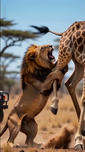 Brutal Giraffe Counter Attack Sends Lion Flying Across The Savannah