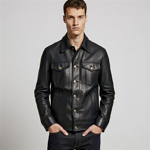 Trucker Jacket Handmade Black Lambskin Leather Western Jacket - Men's Vintage Cowboy Sheriff Outfit - Premium Soft Leather Trucker Jacket - - Etsy