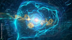Exploring the mesmerizing world of particle physics through stunning visual simulations and animations showcasing atomic interactions Stock Video