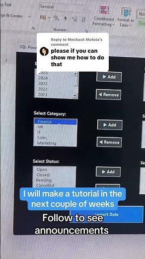 Full SQL Excel Form Tutorial (Based on Your Comments)