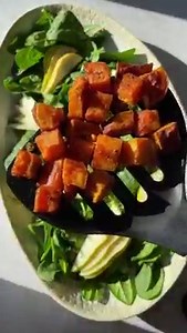 the most gorg holiday side (or fall lunch!) -- spinach salad with all the goodies! recipe: ambitiouskitchen.com/sweet-potato-pear-pomegranate-spinach-salad | Ambitious Kitchen