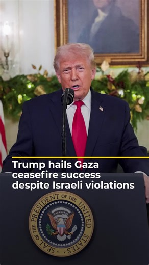 In a national address, US President Donald Trump claimed the Gaza truce he helped broker brought peace to the Middle East “for the first time in 3,000 years.” . Trump’s statement comes despite ongoing Israeli ceasefire violations and near-daily attacks on Gaza. #news