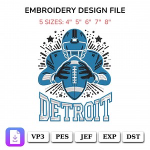 Detroit Football Embroidery Design, Detroit Helmets Embroidery File, Gameday Football File, Instant Download - Etsy