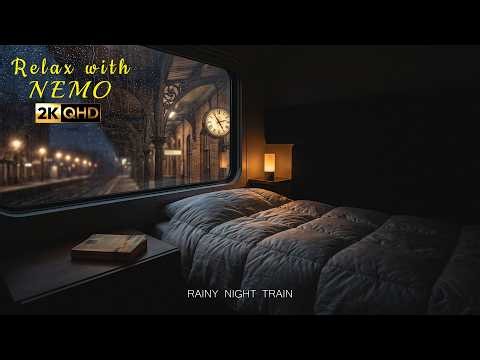 Cozy Night Train Ride in the Rain 🚂 Dimly Lit Sleeper Train Ambience for Sleep / Train & Rain Sounds